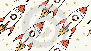 Cartoon Rockets in Space Seamless Pattern, vector design Generative AI