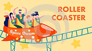 Cartoon Rollercoaster in Amusement Park Flat Card