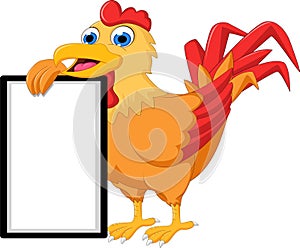 Cartoon rooster with blank sign