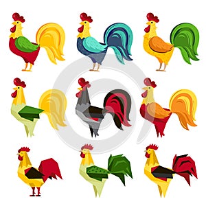 Cartoon rooster characters symbol of 2017 years.