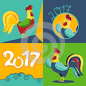 Cartoon rooster characters symbol of 2017 years.