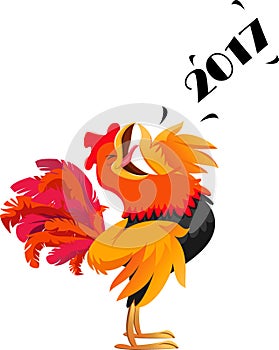 Cartoon rooster crowing symbol of 2017 new year