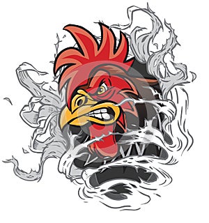 Cartoon Rooster Mascot Ripping out of Background