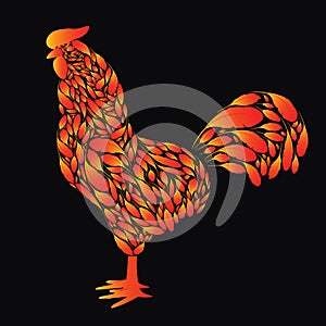 Cartoon Rooster with red fire feathers