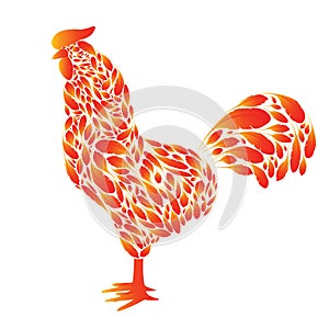 Cartoon Rooster with red fire feathers