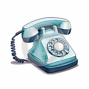 Cartoon Rotary Phone: Traditional Oil Painting Style On White Background
