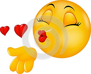 Cartoon round kissing face emoticon making air kiss