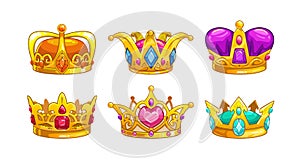 Cartoon royal crown icons set.