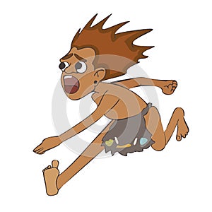 Cartoon running caveman with scared expression