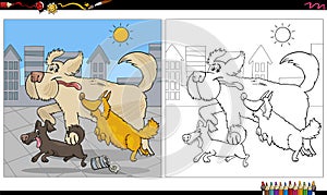 Cartoon running dogs group coloring book page