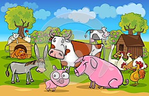 Cartoon rural scene with farm animals