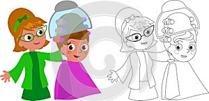 Cartoon 60`s hairdresser and woman photo
