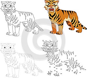 Cartoon saber-toothed tiger. Vector illustration. Dot to dot game for kids photo