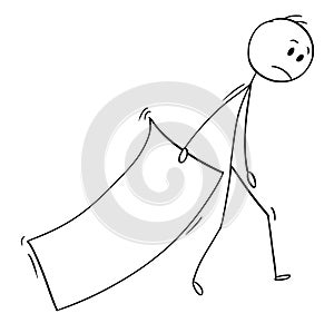 Cartoon of Sad Businessman Trailing Big Paper Sheet