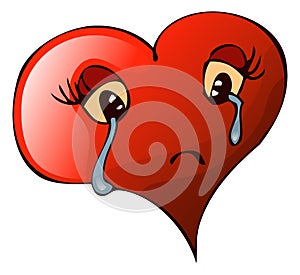 Cartoon Sad Crying Heart, Vector Illustration.