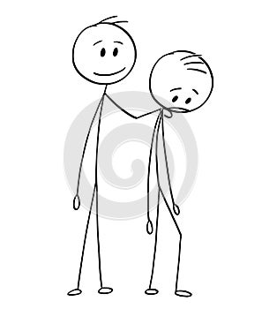 Cartoon of Sad or Depressed Man and His Friend Who is In Support