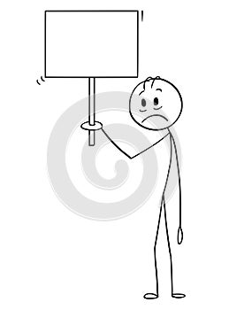 Cartoon of Sad and Depressed Man Holding Empty Sign