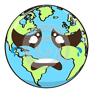 Cartoon of a sad earth planet