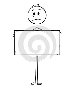 Cartoon of Sad Man Holding Empty or Blank Sign