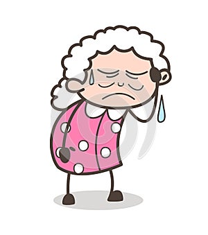 Cartoon Sad Old Lady Crying Vector Illustration