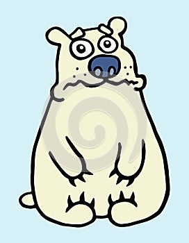 Cartoon sad polar bear. Vector illustration.