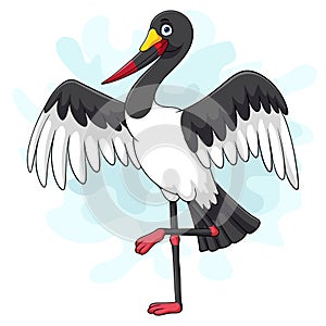 Cartoon saddlebill stork on white background