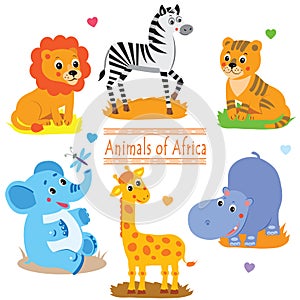 Cartoon safari animals pack. Cute vector set.