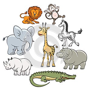 Cartoon safari and jungle animals