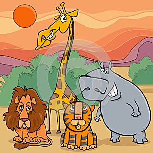 Cartoon Safari wild animal characters group