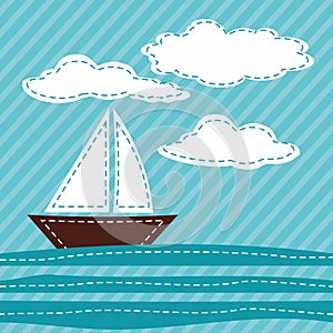 Cartoon Sail Boat. Patchwork.
