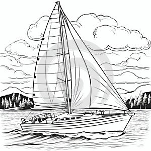 Cartoon Sailboat Coloring Page