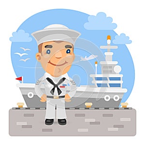 Cartoon Sailor and Aircraft Carrier