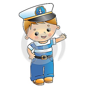 Cartoon sailor or seaman. Profession. Colorful vector illustration for kids