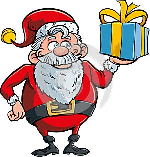 Cartoon Santa with a big gift