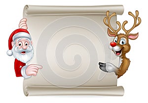 Cartoon Santa and Christmas Reindeer Scroll