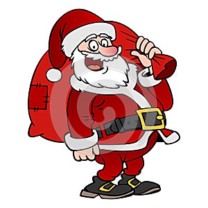 Cartoon Santa Claus character with a bag isolated