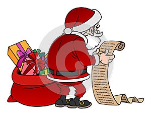 Cartoon Santa Claus character with a gift isolated