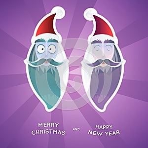 Cartoon Santa Claus Christmas stickers, vintage stickers, emotional Santa, vector illustration