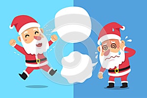 Cartoon santa claus expressing different emotions with speech bubbles