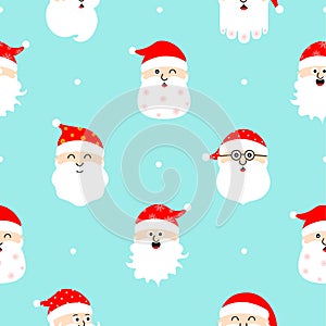 Cartoon Santa claus face seamless pattern.