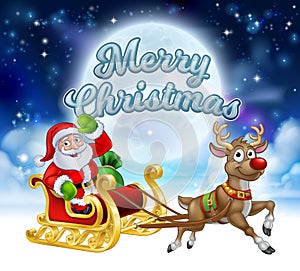 Merry Christmas Santa Sleigh Cartoon Graphic