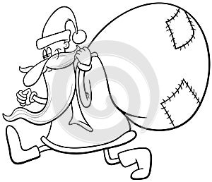 Cartoon Santa Claus with sack of Christmas presents coloring page