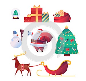 Vector cartoon santa claus reindeer christmas set