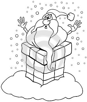 Cartoon Santa Claus stucked in chimney coloring page