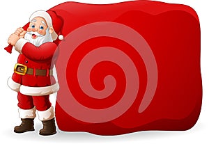 Cartoon Santa Clause pulling a huge bag photo