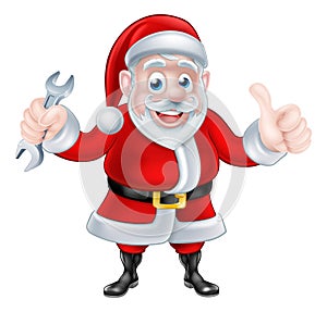 Cartoon Santa Giving Thumbs Up and Holding Spanner