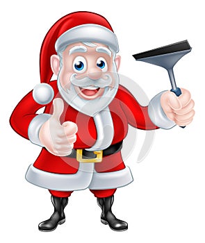 Cartoon Santa Giving Thumbs Up and Holding Squeegee