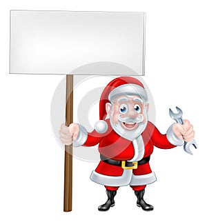 Cartoon Santa Holding Sign and Spanner