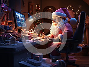 Cartoon Santa planning for gift in big monitor for kids - Ai Generated Images