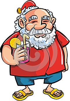 Cartoon Santa relaxing with a cocktail